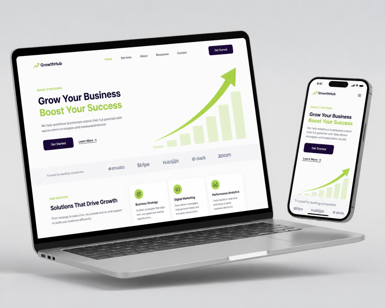 Site e landing page desenvolvidos pela Hiperativa em notebook e celular